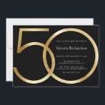 Elegant Black Gold Minimalist 50th Birthday Invitation<br><div class="desc">Elegant Black Gold Minimalist 50th Birthday Invitation. Celebrate in style with our elegant Black Gold Minimalist Chic birthday invitation. This design effortlessly combines sophistication and simplicity, featuring a sleek black backdrop adorned with gleaming gold accents. The minimalist layout ensures that the focus remains on your special occasion, while the chic,...</div>