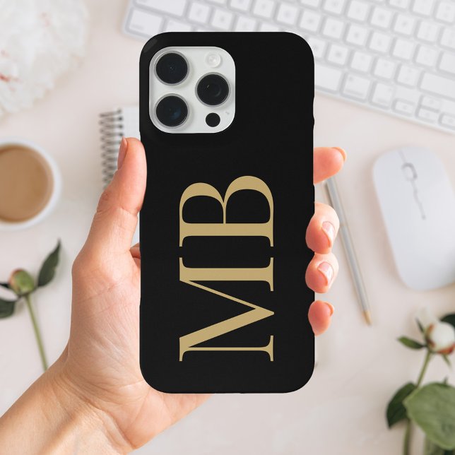 Elegant Black Gold Minimalist Initial Monogram Case-Mate iPhone Case (Creator Uploaded)