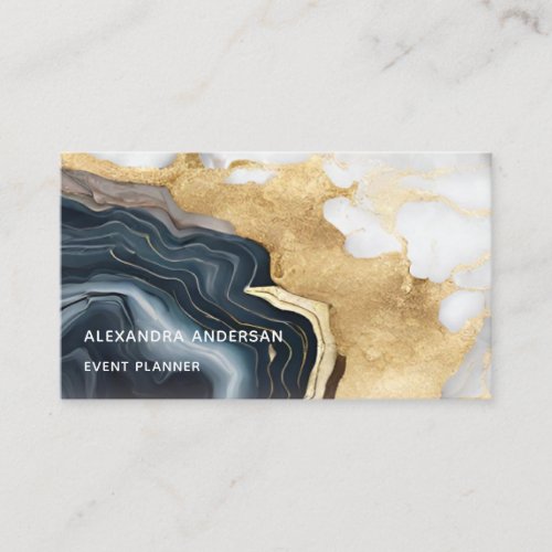 Elegant Black Gold Modern Agate Marble Glitter  Business Card