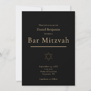 Elegant Black Gold Modern Bar Mitzvah Invitation