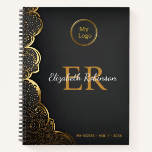 Elegant Black gold modern Chic business logo Notebook