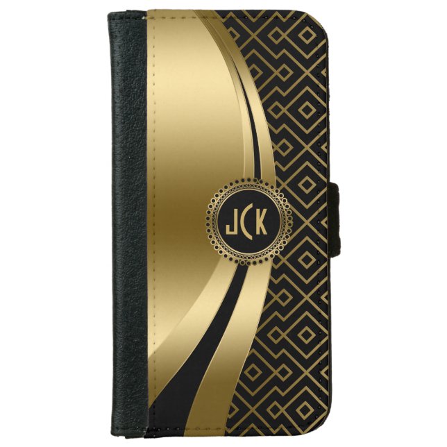 Elegant Black & Gold Modern Geometric Pattern iPhone Wallet Case (Front)