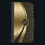 Elegant Black & Gold Modern Geometric Pattern Phone Wallet<br><div class="desc">Black and gold and black modern geometric pattern and dynamic modern lines design. Custom and optional monogram. Several variation on this design, with different position of the elements and different color combinations. Not actual glitter or metallic finish, but digital image effect. If you need any help customizing, changing color, or...</div>