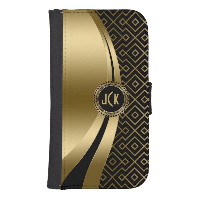 Elegant Black & Gold Modern Geometric Pattern Samsung Galaxy Wallet Case (Front)