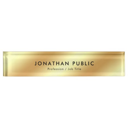 Elegant Black Gold Modern Glamour Template Top Desk Name Plate | Zazzle