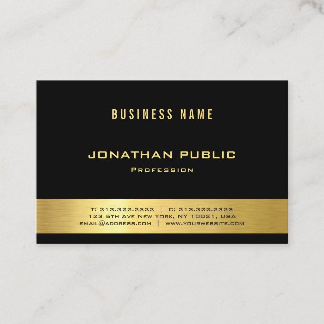 Elegant Black Gold Modern Luxe Professional Plain Business Card (Front)