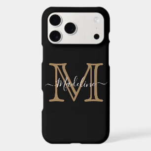 Elegant Black Gold Modern Monogram iPhone 17 Pro Max Case