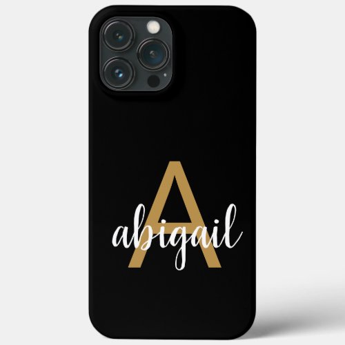 Elegant Black Gold Modern Monogram Name  iPhone 13 Pro Max Case