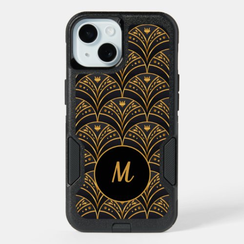 Elegant Black Gold Modern Pattern Monogram  iPhone 15 Case
