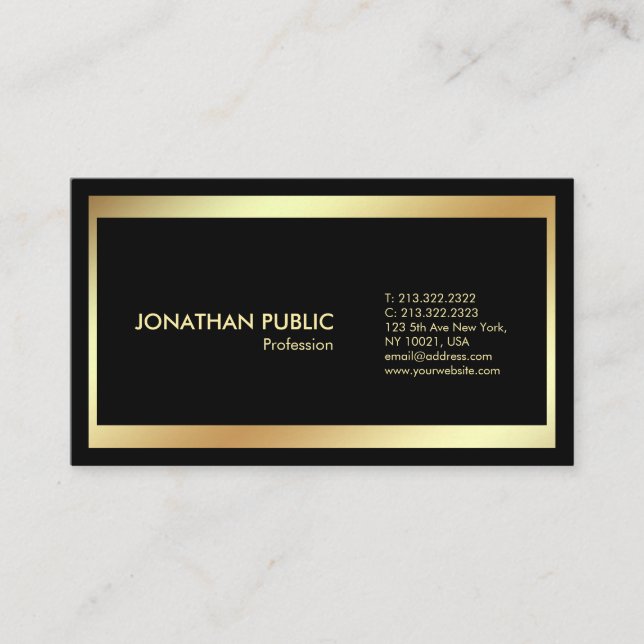Elegant Black Gold Modern Professional Plain Business Card (Front)