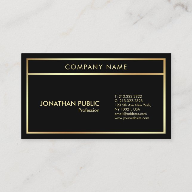 Elegant Black Gold Modern Professional Plain Business Card (Front)