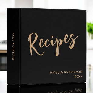 Elegant Black Gold Modern Recipe Cookbook 3 Ring Binder