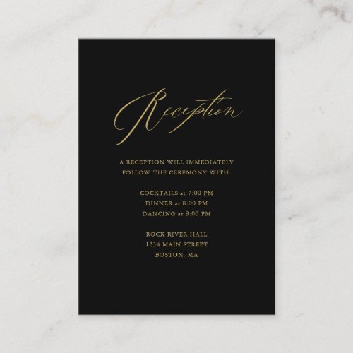 Elegant Black Gold Modern Script Wedding Reception Enclosure Card