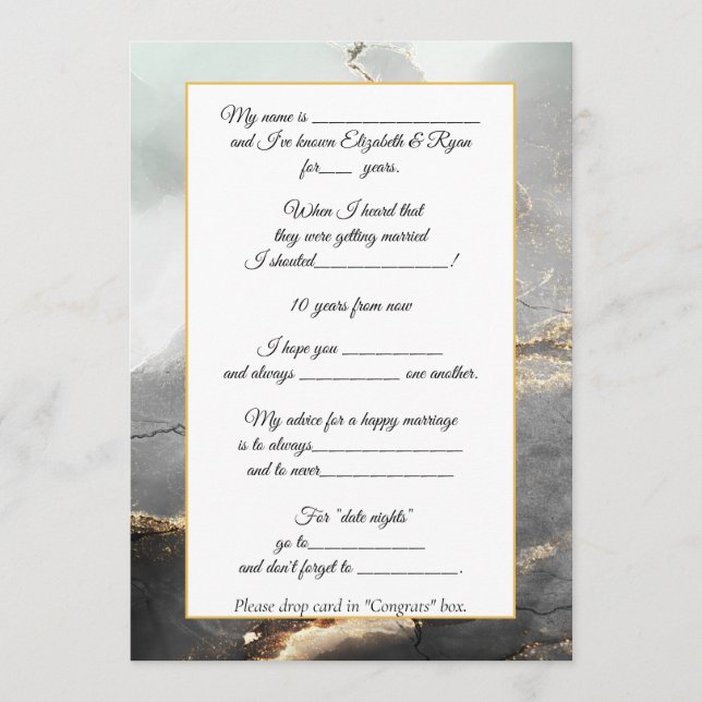 Elegant Black Gold Modern Wedding Advice Comment (Front)