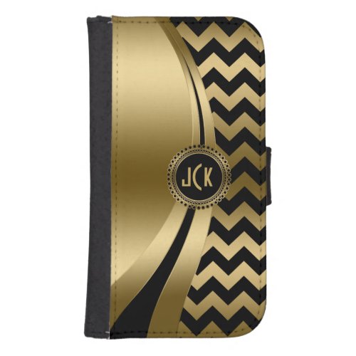 Elegant Black  Gold Modern Zigzag Chevron Pattern Samsung S4 Wallet Case