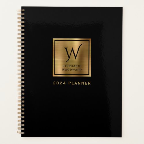 Elegant Black Gold Monogram 2024 Planner