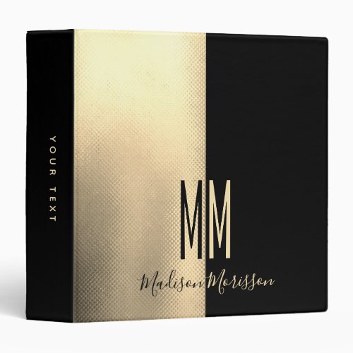 Elegant Black Gold Monogram 3 Ring Binder