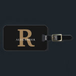 Elegant Black Gold Monogram Bold Typography Name Luggage Tag<br><div class="desc">Elegant Black Gold Monogram Bold Simple Typography Name Stylish Bag Tag</div>