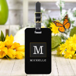 Elegant Black Gold Monogram Chic Personalized Luggage Tag<br><div class="desc">Customize the text, and easily create your personalized luggage tag. Click CUSTOMIZE FURTHER, then click EDIT BACKGROUND to change the background color. You can TRANSFER this DESIGN on other Zazzle products and adjust it to fit most of the Zazzle items. Standard Studio designs are made in high-resolution vector graphics for...</div>