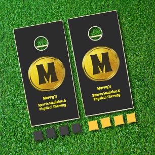 Elegant Black Gold Monogram Cornhole Set