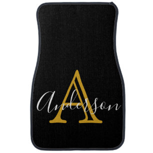 Elegant Black Gold Monogram Custom Name Car Floor  Mat