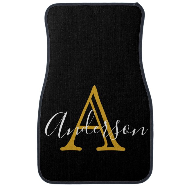 Elegant Black Gold Monogram Custom Name Car Floor  Mat (Front)