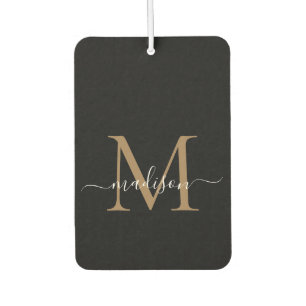 Elegant Black Gold Monogram Cute Girly Chic Script Air Freshener