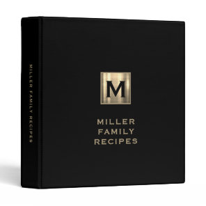 Elegant Black Gold Monogram Family Recipe 3 Ring Binder