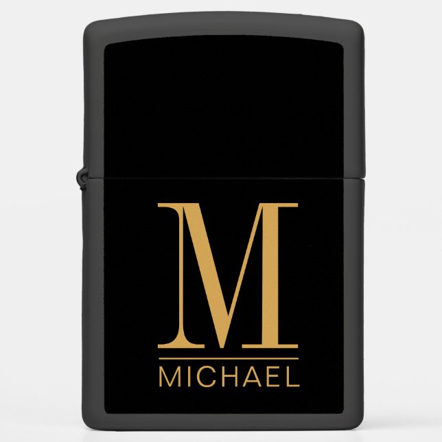 Elegant Black Gold Monogram For Him Zippo Lighter (Front)