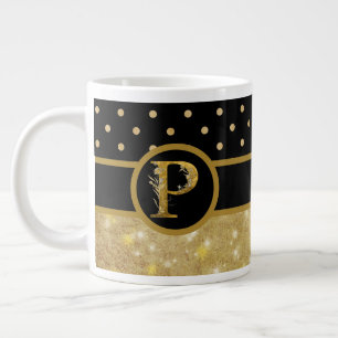 Elegant Black & Gold Monogram  Giant Coffee Mug