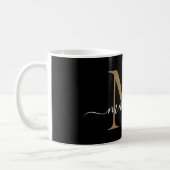 Elegant Black Gold Monogram Girly Script Stylish Coffee Mug (Left)