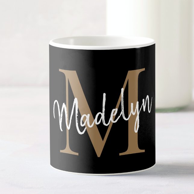 Elegant Black Gold Monogram Girly Script Stylish Coffee Mug (Creator Uploaded)