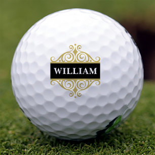 Elegant Black Gold Monogram Golf Balls