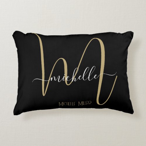 elegant black gold monogram initial business name accent pillow