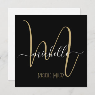 elegant black gold monogram initial business name invitation