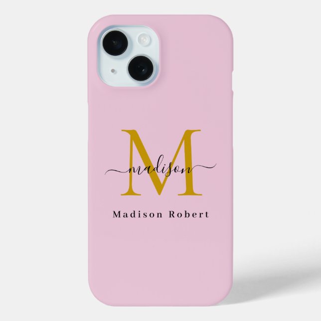 Elegant Black Gold Monogram Initial Funny Script Case-Mate iPhone Case (Back)