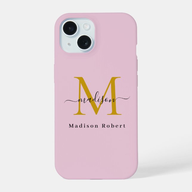 Elegant Black Gold Monogram Initial Funny Script Iphone Case (Back)