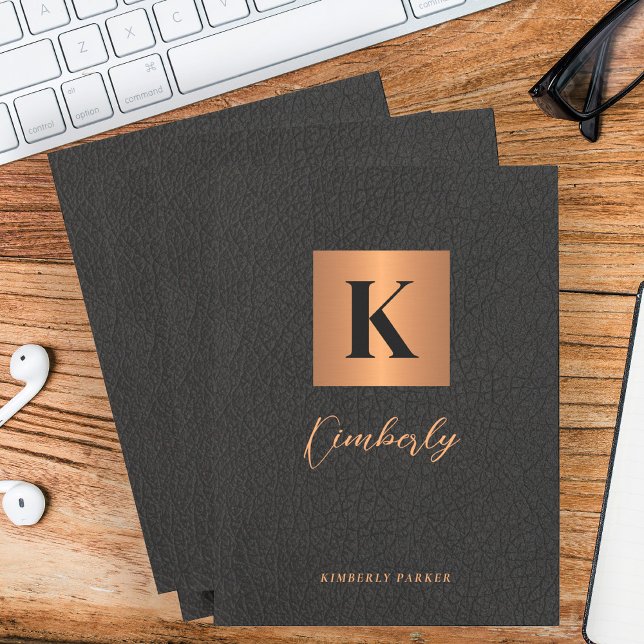 Elegant black gold monogram initial name script pocket folder (Creator Uploaded)