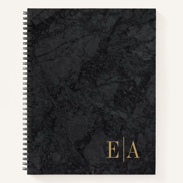 Elegant Black Gold Monogram Initial Notebook (Front)