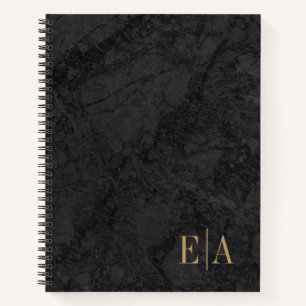 Elegant Black Gold Monogram Initial Notebook