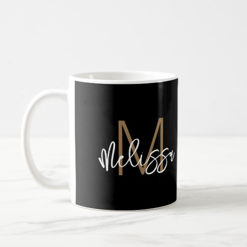 Elegant Black Gold Monogram Initial Script Name Coffee Mug