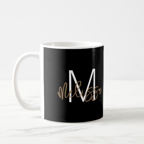 Elegant Black Gold Monogram Initial Script Name Coffee Mug