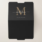 Elegant Black Gold Monogram Initial Script Name