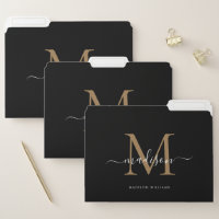Elegant Black Gold Monogram Initial Script Name