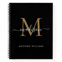 Elegant Black Gold Monogram Initial Script Name Notebook Elegant Black Gold Monogram Initial Script Name Notebook