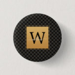 Elegant Black Gold Monogram Initial Script Stylish Button<br><div class="desc">Elegant Black Gold Monogram Initial Script Stylish button. Features a luxury black and gold diamond pattern background.</div>