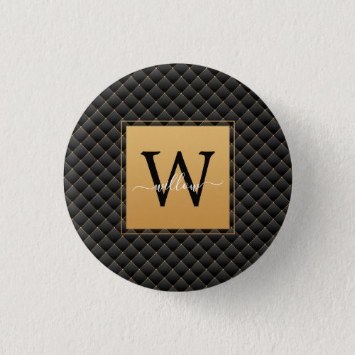 Elegant Black Gold Monogram Initial Script Stylish Button