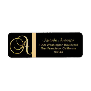 Elegant Black Gold Monogram Letter 'A' Return Label