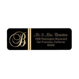 Elegant Black Gold Monogram Letter 'B' Return Label