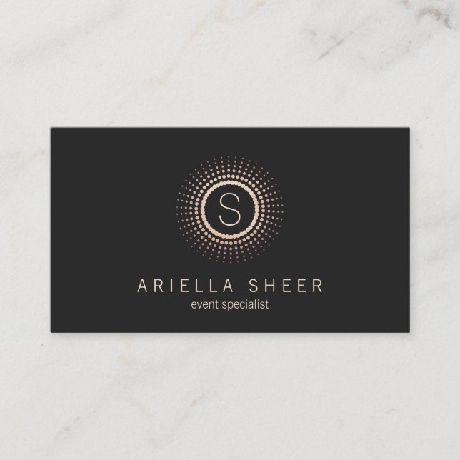Elegant Black Gold Monogram Mandala Circle Logo Business Card (Front)